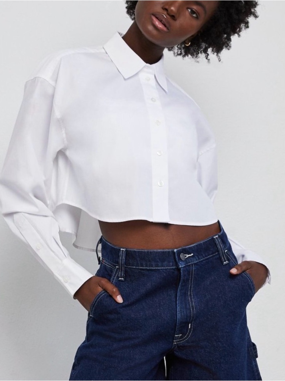 Aritzia Sunday Best Poppy Poplin Shirt White Cropped Button-Down Shirt NWT